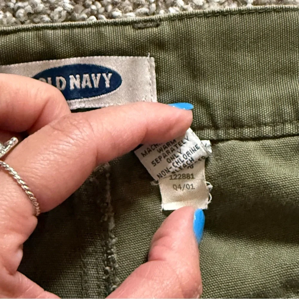 Y2K Old Navy Men's Olive Green Cargo Pants Size 36 Baggy Workwear Utility Cotton